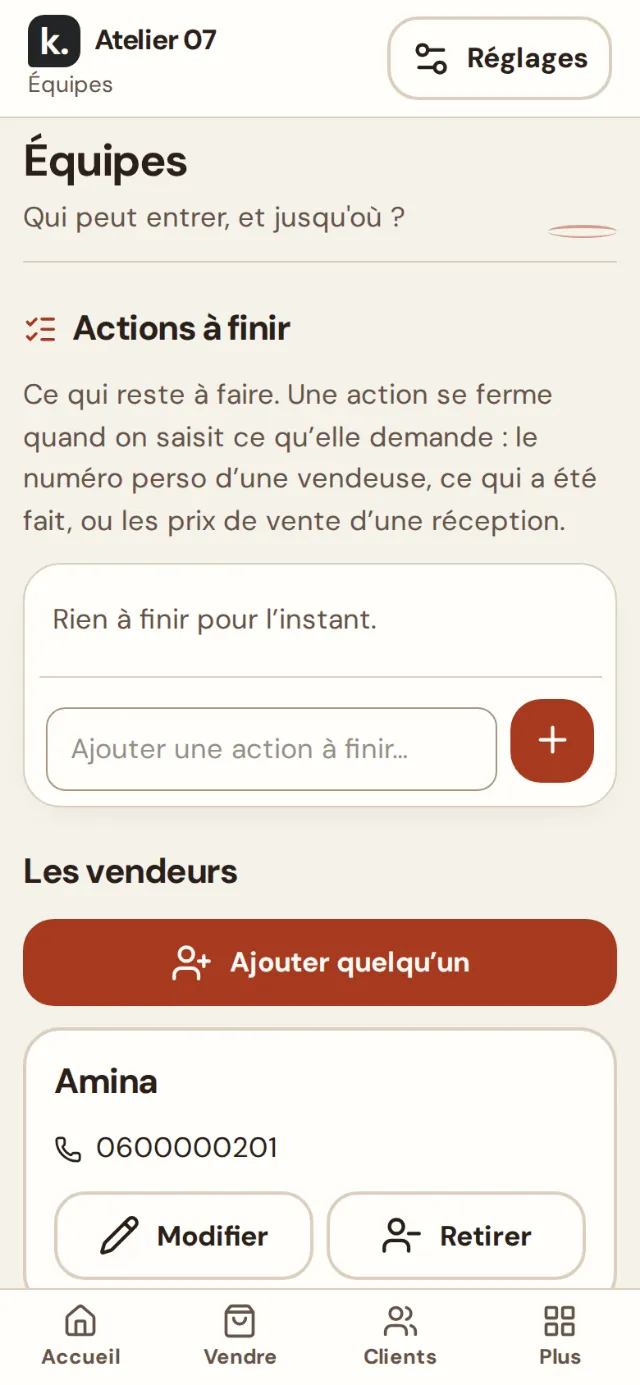 Écran Équipes du logiciel sur téléphone : qui peut entrer, et jusqu’où